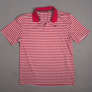 Nike Golf Dri Fit Red White Striped Polo Shirt Mens Large Activewear